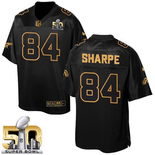 Nike Broncos #84 Shannon Sharpe Black Super Bowl 50 Men's Stitched NFL Elite Pro Line Gold Collection Jersey